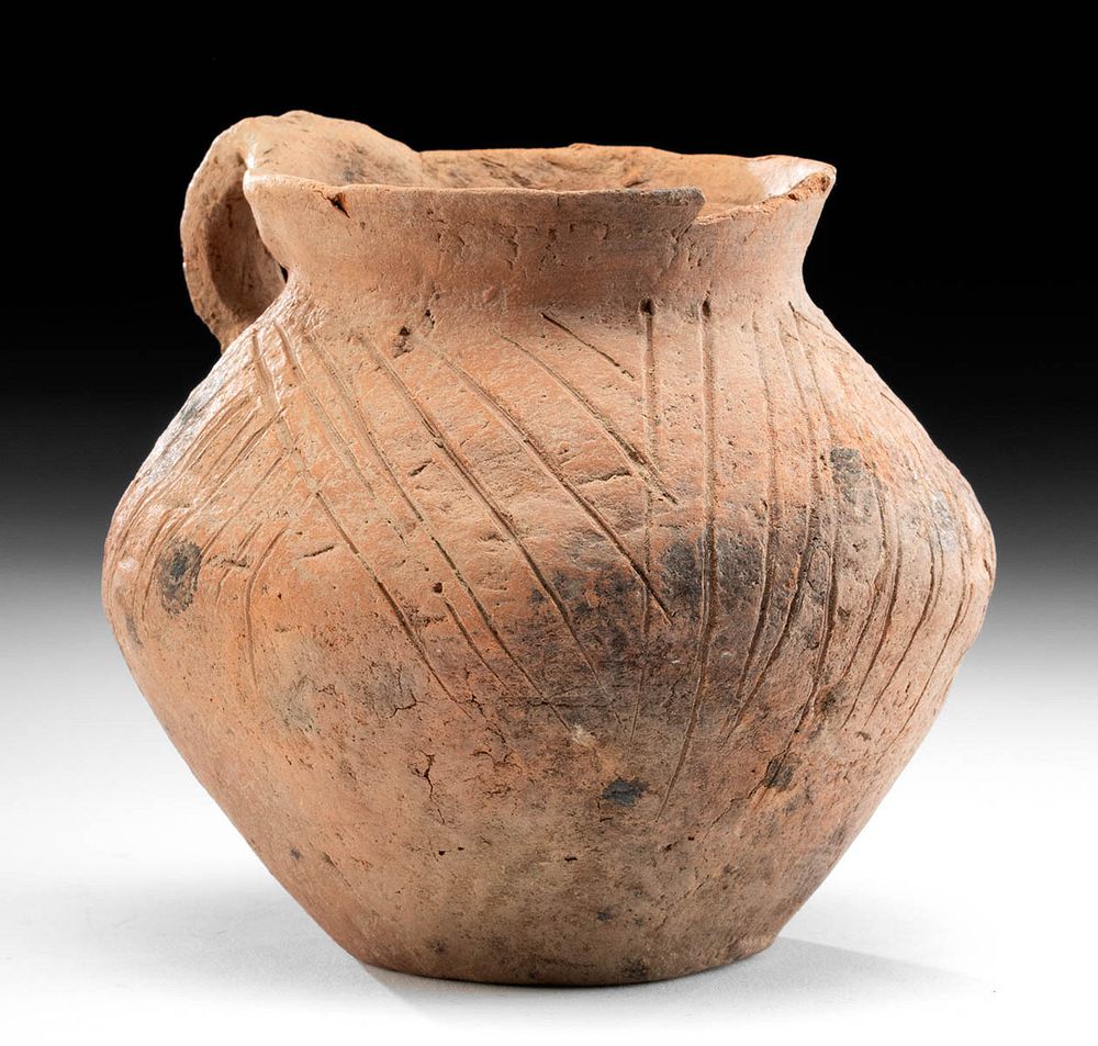 Appraisal: Chinese Neolithic Incised Pottery Cup First Time At Auction East