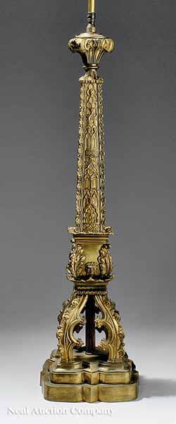 Appraisal: A Tall Gothic Revival Gilt Bronze Lamp Standard th c