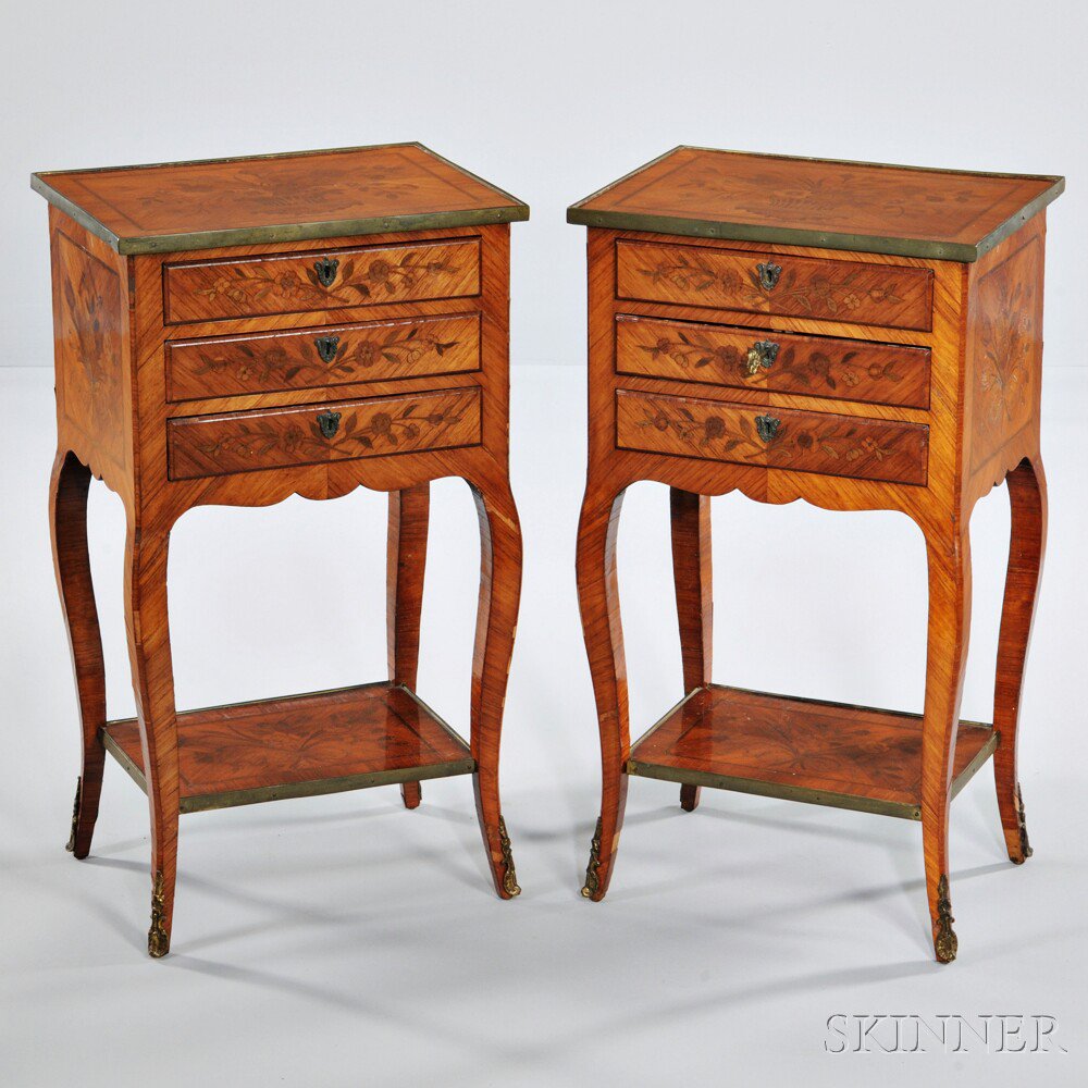 Appraisal: Pair of Louis XV-style Chiffonier Tables th century fruitwood-veneered and