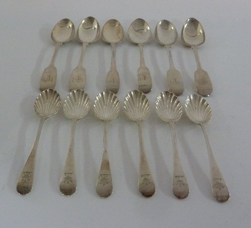 Appraisal: A matched set of six fiddle pattern silver teaspoons mostly