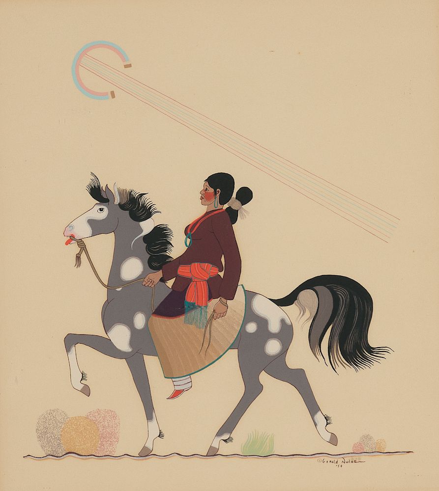 Appraisal: Gerald Nailor Indian Woman on Horseback Gerald Nailor Navajo -