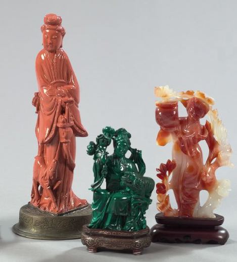 Appraisal: Three-Piece Collection of Oriental Figures consisting of a Chinese carved