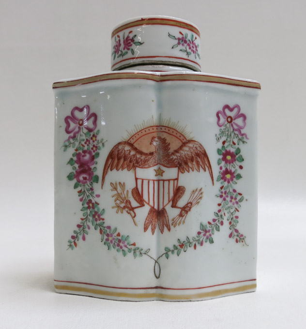 Appraisal: CHINESE ARMORIAL BOTTLE WITH LID the shaped glazed bottle with