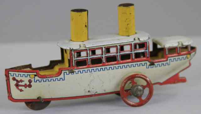 Appraisal: FISCHER PASSENGER BOAT PENNY TOY Germany lithographed tin white hull