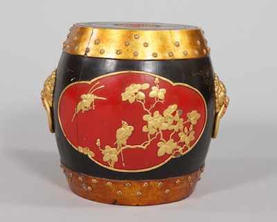 Appraisal: A Carved Chinese Storage Barrel Barrel with gesso and polychrome