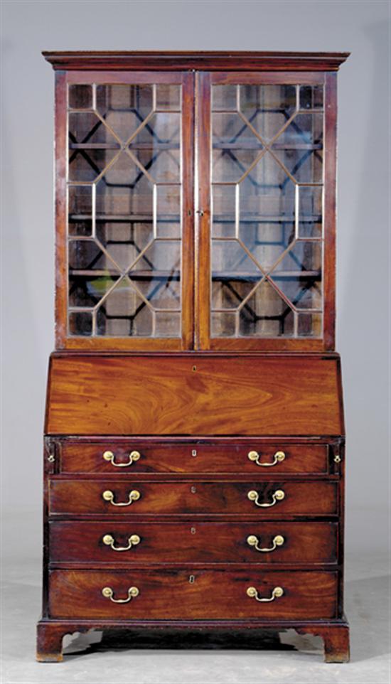 Appraisal: George III style mahogany bureau bookcase first quarter th century