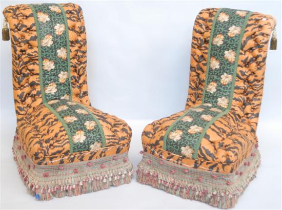 Appraisal: PAIR BOUDOIR CHAIRS In orange brown and green upholstery H