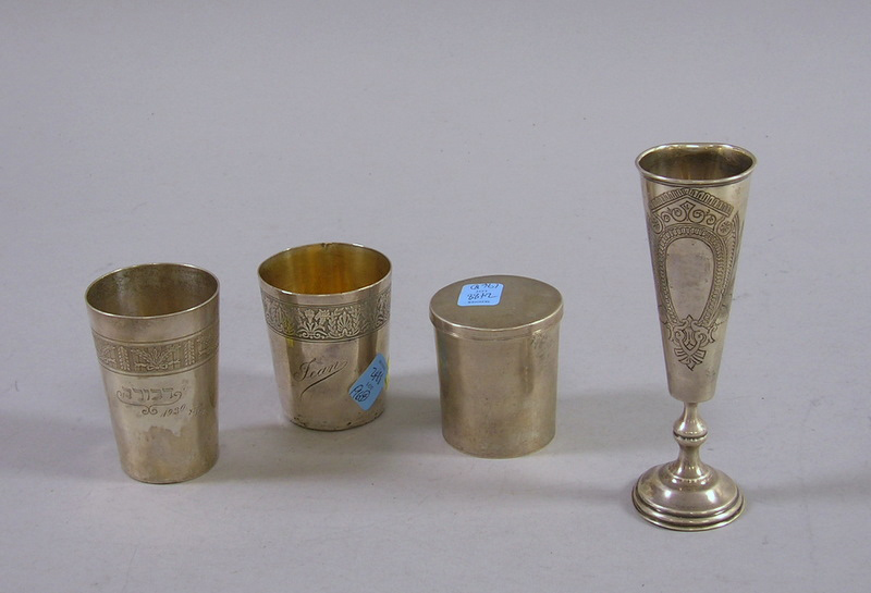 Appraisal: Four Silver Kiddush Cups late th century a Russian stemmed