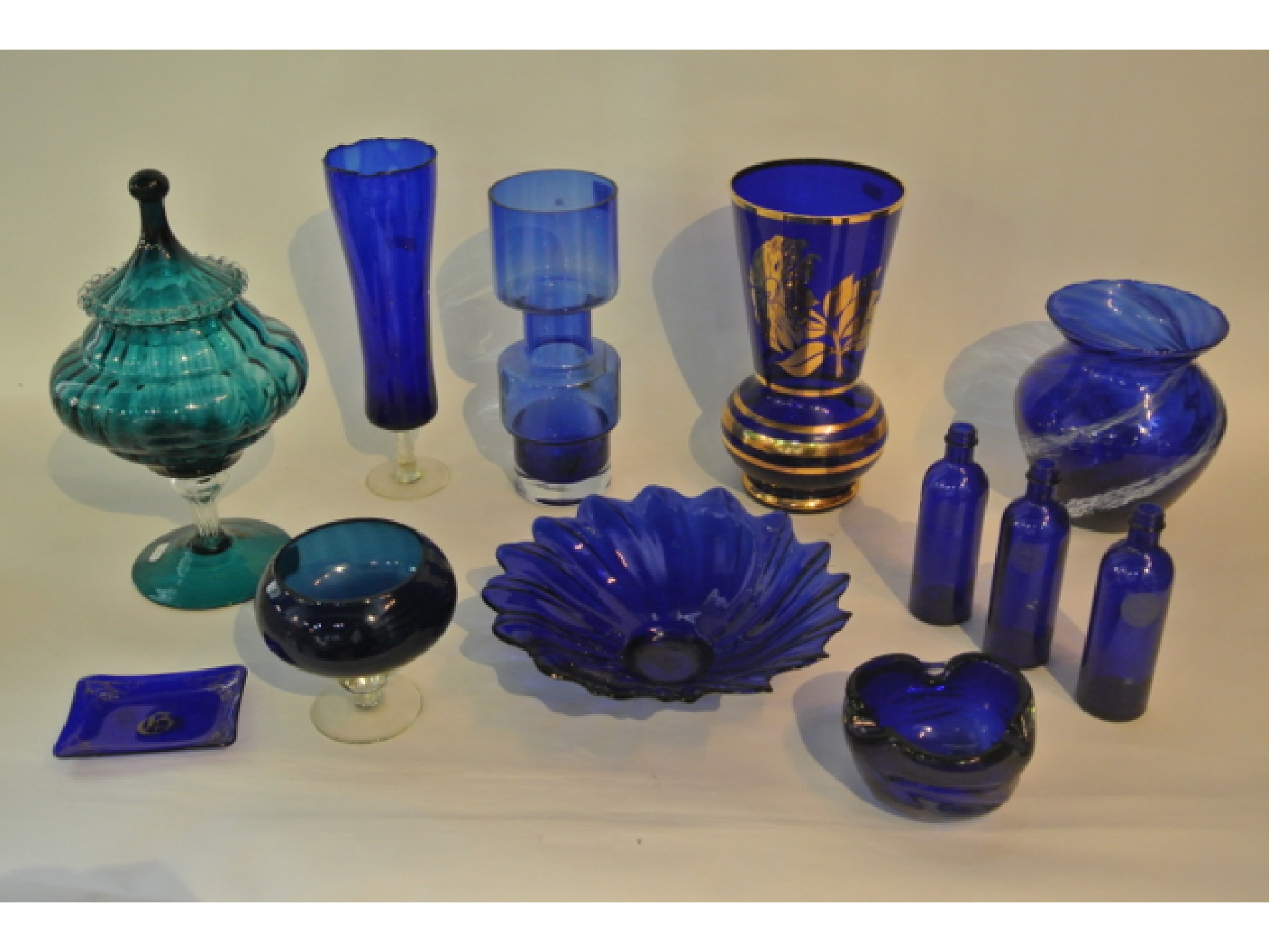 Appraisal: A selection of blue glasswares to include a large footed