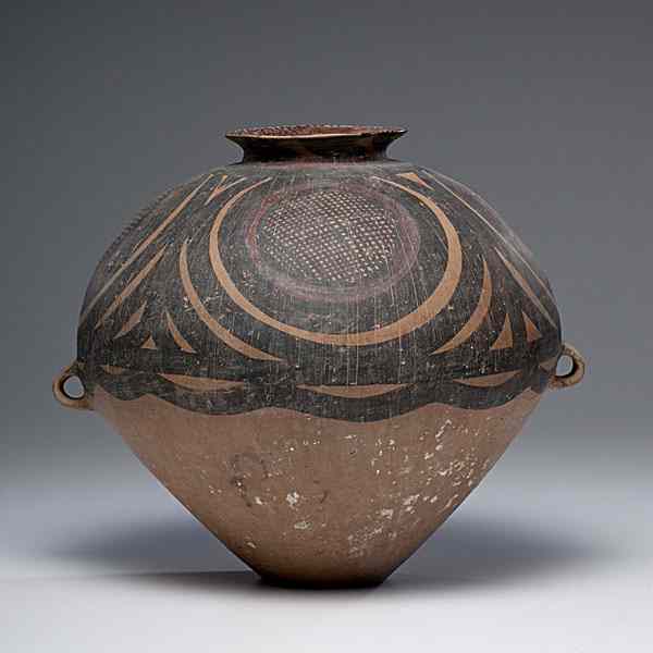 Appraisal: Chinese Neolithic Pot Chinese a neolithic terra cotta two-handled ovoid-form