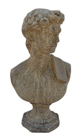 Appraisal: Cast stone garden statuary bust possibly David after the original