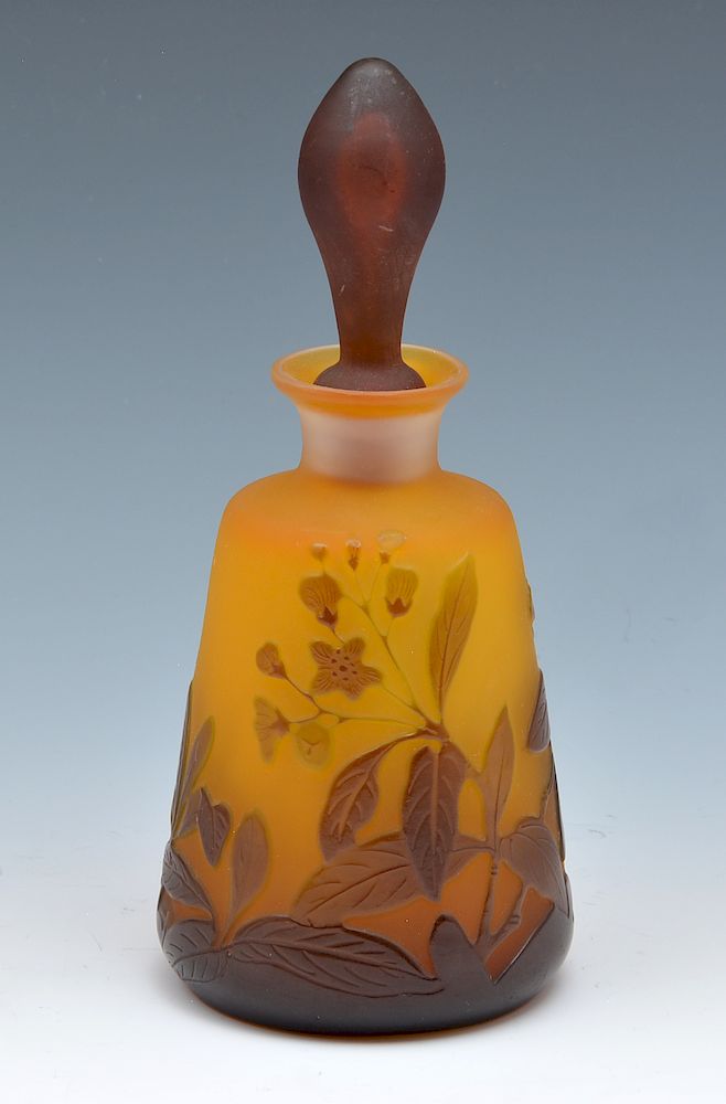 Appraisal: Galle cameo glass yellow floral perfume bottle Galle cameo glass