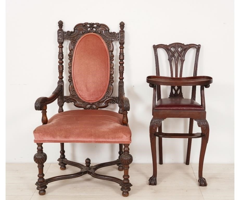 Appraisal: Continental style carved walnut throne chair h x w x