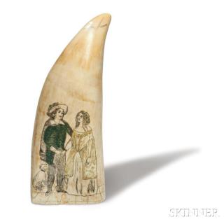 Appraisal: Scrimshaw Whale's Tooth Decorated with a Couple and a Dog