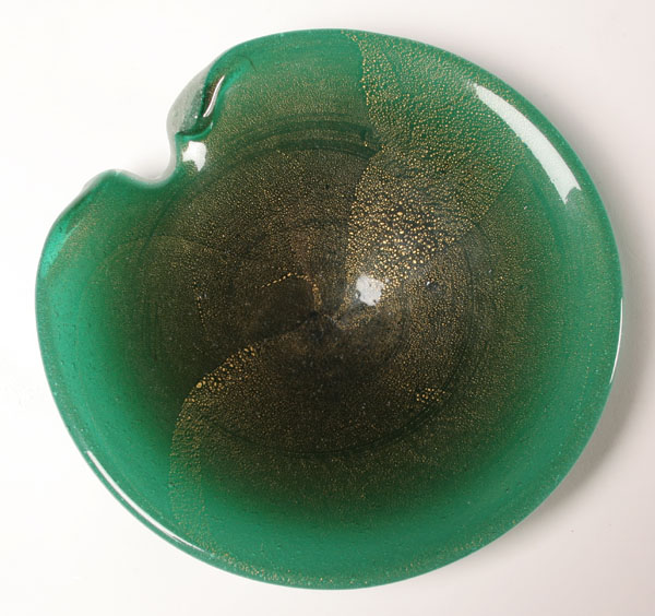 Appraisal: VAMSA Bollicine glass tray c Green and gold cased bowl