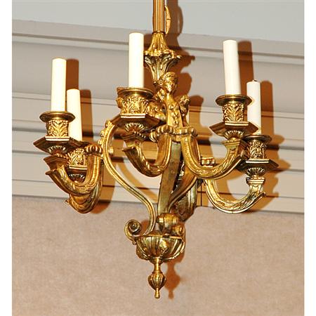 Appraisal: Louis XVI Style Gilt-Bronze and Metal Six-Light Chandelier Estimate -