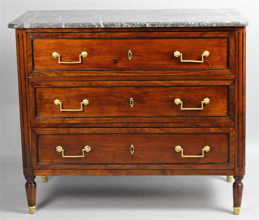 Appraisal: FRENCH DIRECTOIRE STYLE CHERRYWOOD COMMODE WITH MARBLE TOP with a