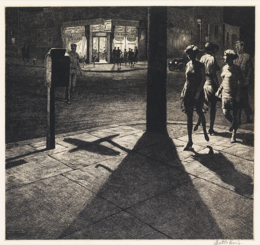 Appraisal: MARTIN LEWIS Corner Shadows Drypoint x mm x inches wide