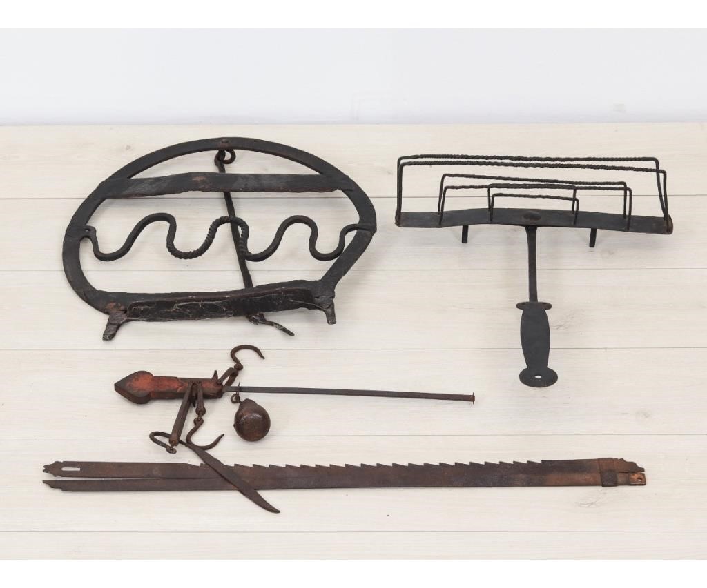 Appraisal: Early wrought iron toaster scale and other ironwork dia Condition