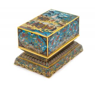 Appraisal: A Cloisonne Enamel Rectangular Box and Stand A Cloisonne Enamel