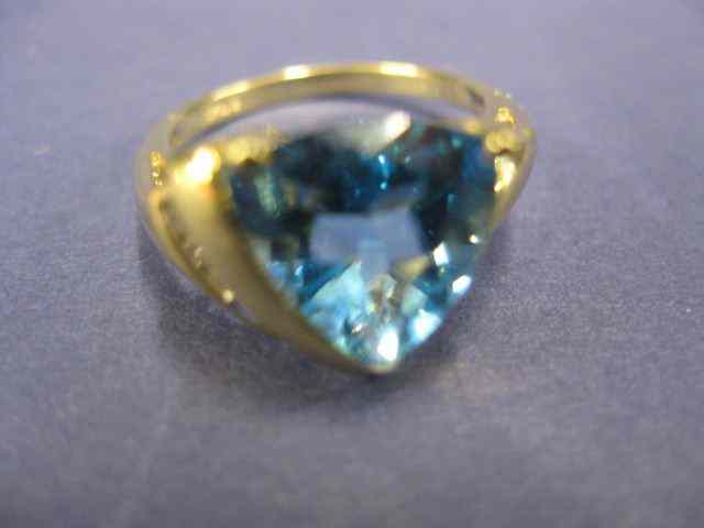 Appraisal: Blue Topaz Diamond Ring vivid triangulargem with diamonds on the