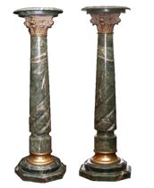 Appraisal: Pair of Green Marble Brass Pedestals ca th Century Matching