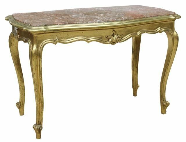 Appraisal: Louis XV style giltwood table th c inset marble top