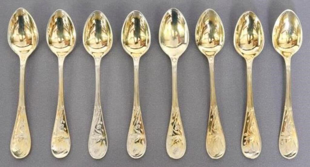 Appraisal: TIFFANY AUDUBON SILVER GILT DEMITASSE SPOONS lot of American sterling