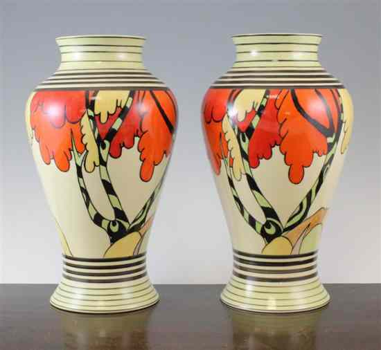 Appraisal: A pair of Midwinter Clarice Cliff design Honolulu pattern meiping