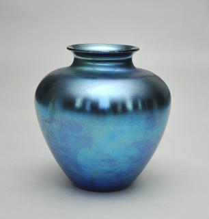 Appraisal: Steuben Blue Glass Globular Vase Large blue Steuben glass globular