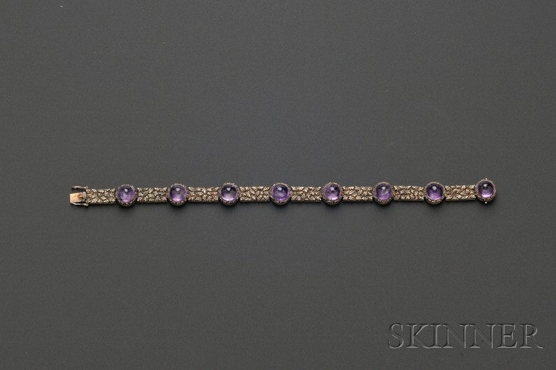 Appraisal: Amethyst Bracelet M Buccellati bezel-set with eight high-domed cabochon amethysts