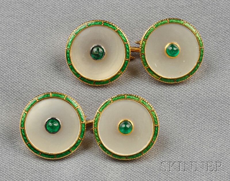 Appraisal: kt Gold Emerald and Mother-of-pearl Cuff Links each double link