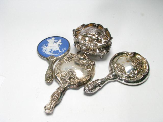 Appraisal: Group of Art Nouveau dresser accessories including three hand mirrors