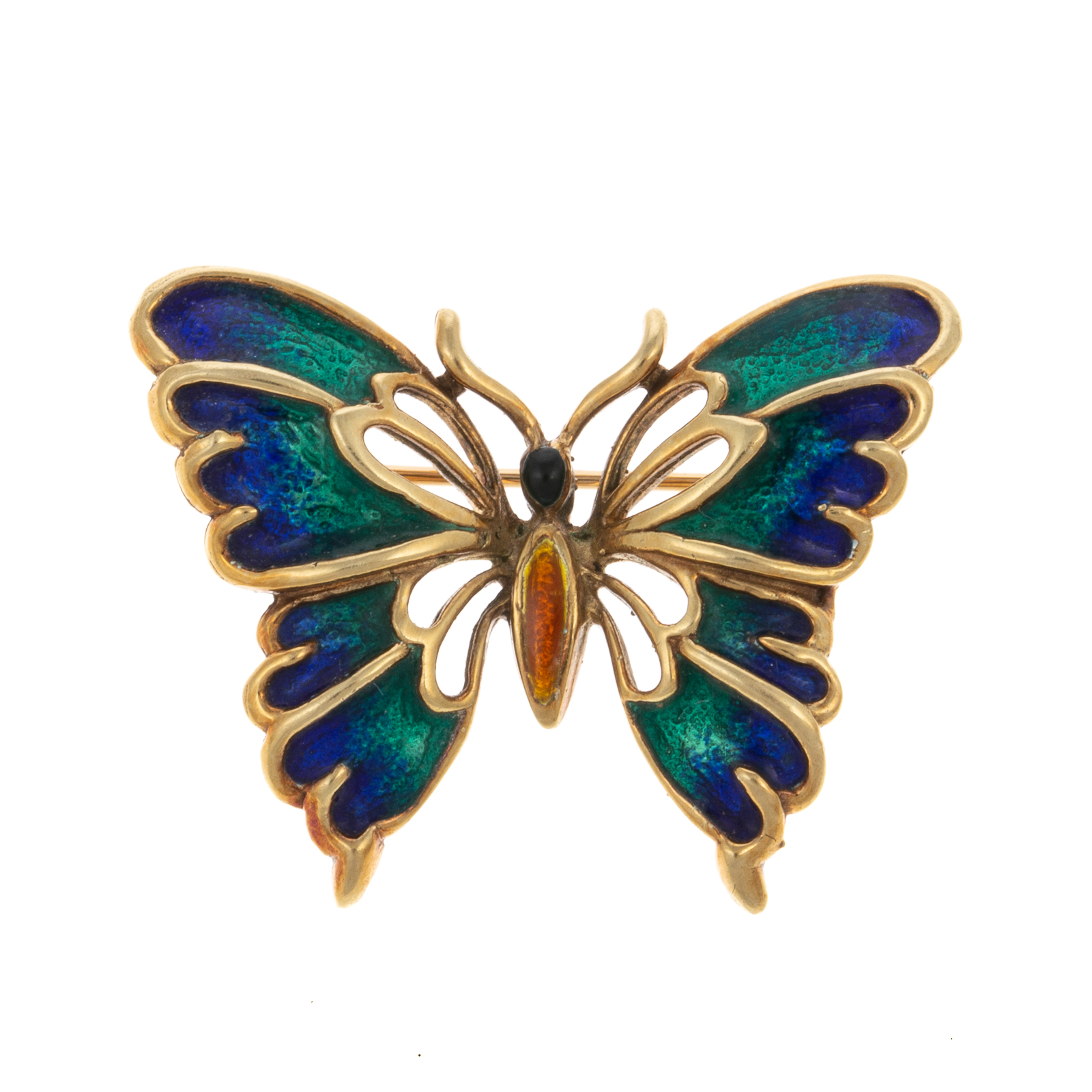 Appraisal: A BRIGHTLY ENAMELED BUTTERFLY PIN IN K K yellow gold