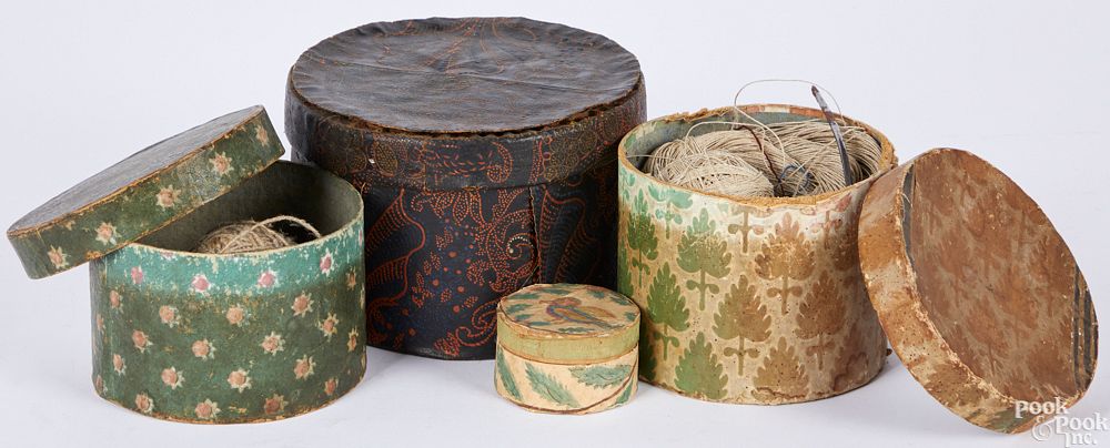 Appraisal: Four wallpaper dresser boxes Four wallpaper dresser boxes th c