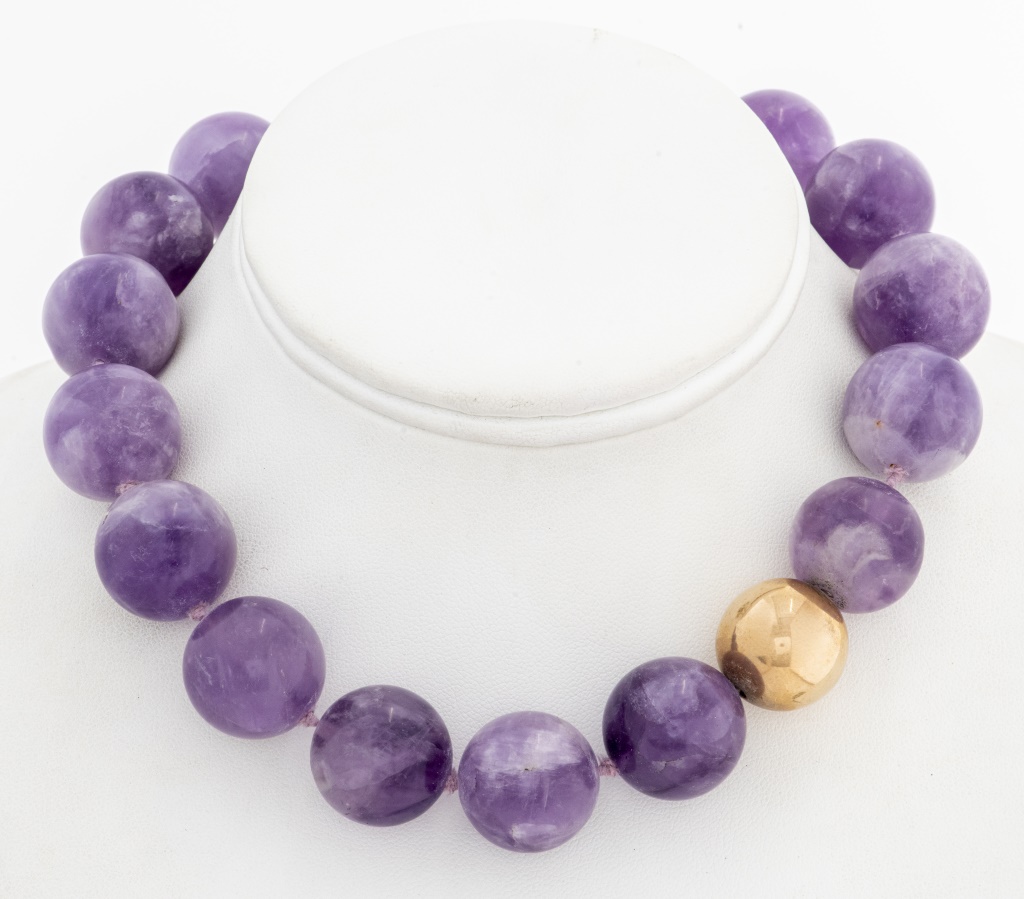 Appraisal: K YELLOW GOLD AMETHYST GOLD BEAD NECKLACE Vintage K yellow