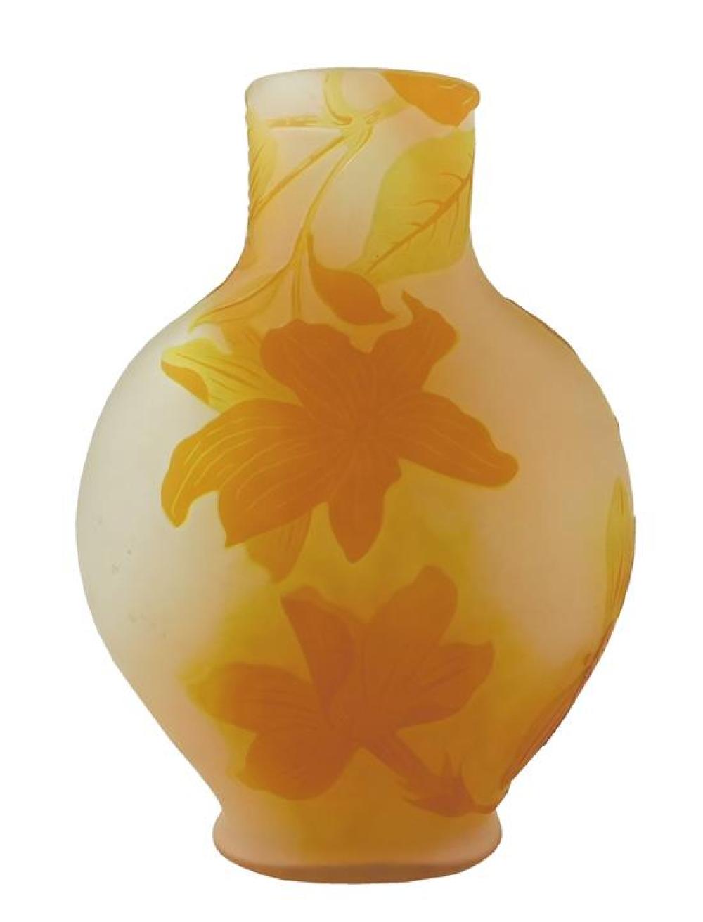 Appraisal: Galle cameo glass vase French th C orange floral decoration