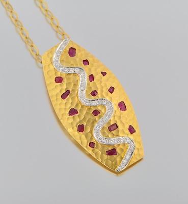 Appraisal: An k Gold Diamond and Ruby Necklace by Lunia k