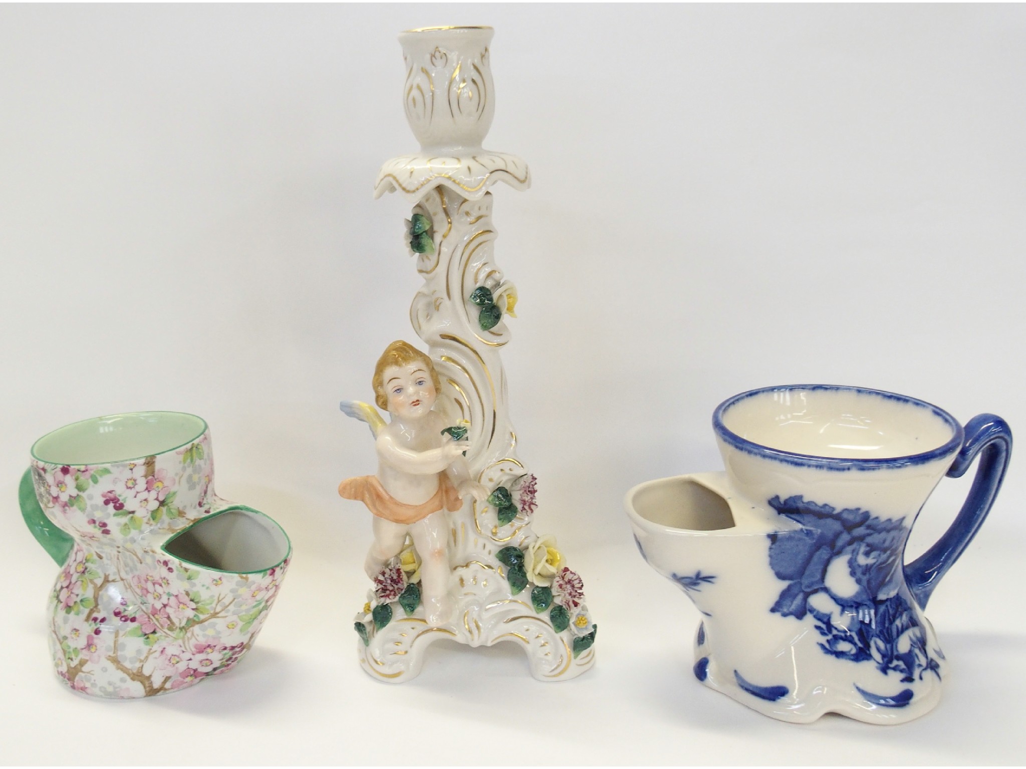 Appraisal: Dresden porcelain figural candlestick Shelley Maytime teapot and Floris Ironstone