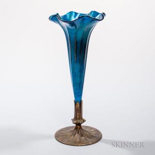 Appraisal: Tiffany Furnaces Dore and Art Glass Trumpet Vase Art glass