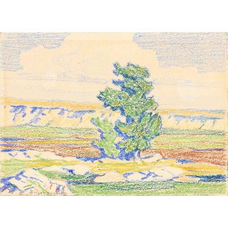 Appraisal: Birger Sandzen - Western Landscape crayon on wove paper signed