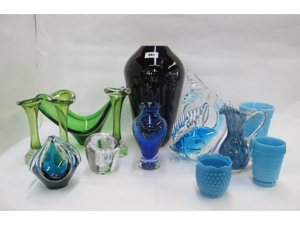 Appraisal: Three pieces pressed blue glass and various other art glass