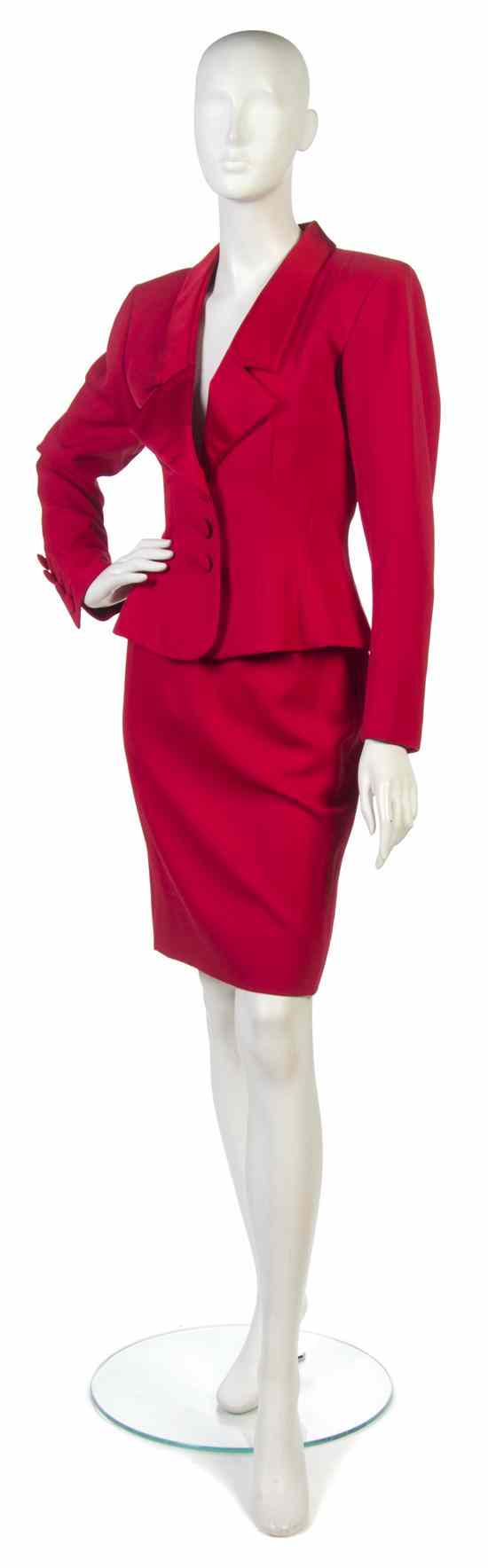 Appraisal: An Yves Saint Laurent Couture Red Crepe Skirt Suit with