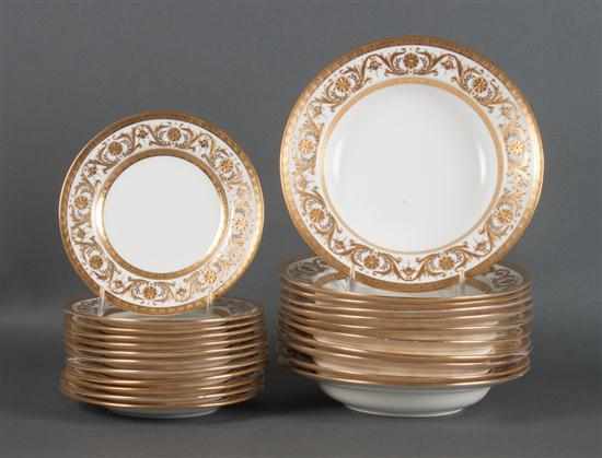 Appraisal: Set of Minton gilt decorated china soup bowls and matching