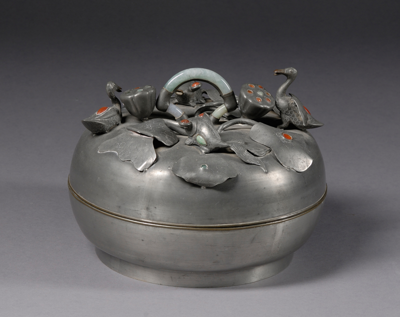 Appraisal: Pewter Box and Cover China late th early th century