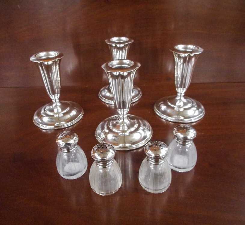 Appraisal: EIGHT STERLING SILVER TABLEWARE ITEMS set of sterling candlesticks together