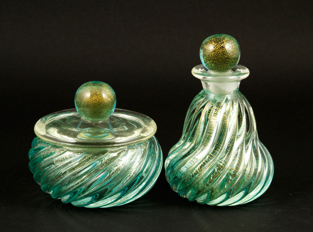 Appraisal: - Murano Vanity Accessories Lot of two Murano glass dresser