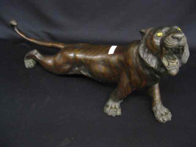 Appraisal: Japanese Signed Bronze of a Tiger glass eyes '' long