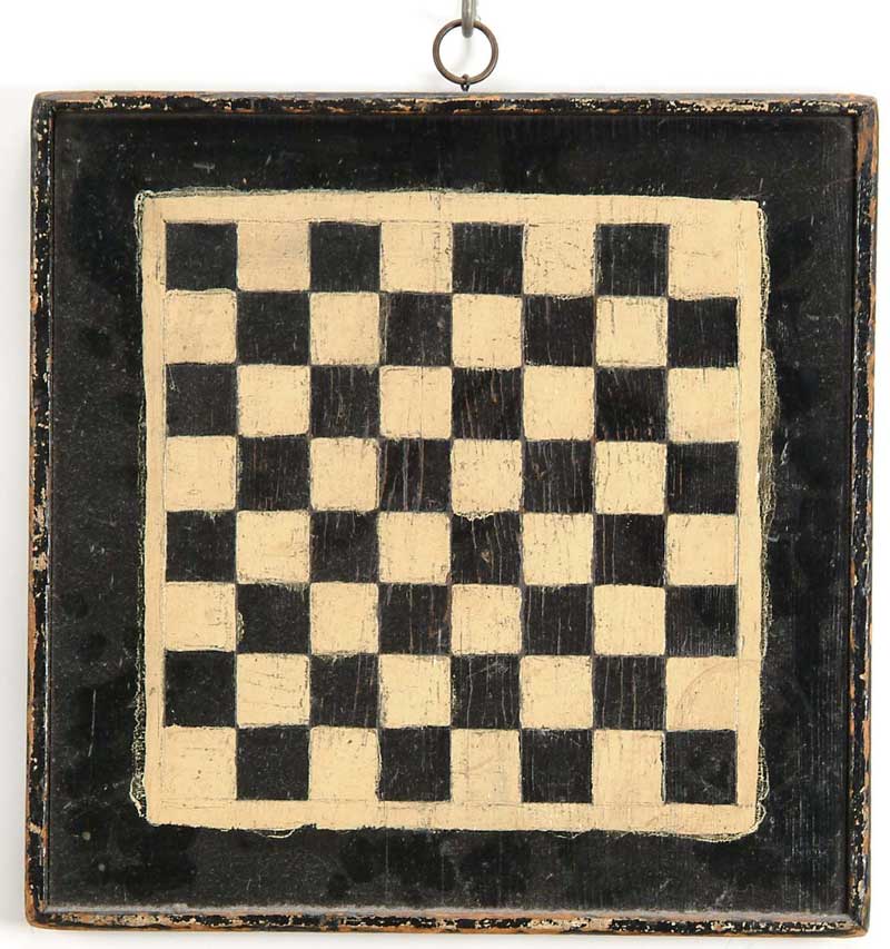 Appraisal: PAINTED GAME BOARD WITH HISTORY Black and white painted checkerboard