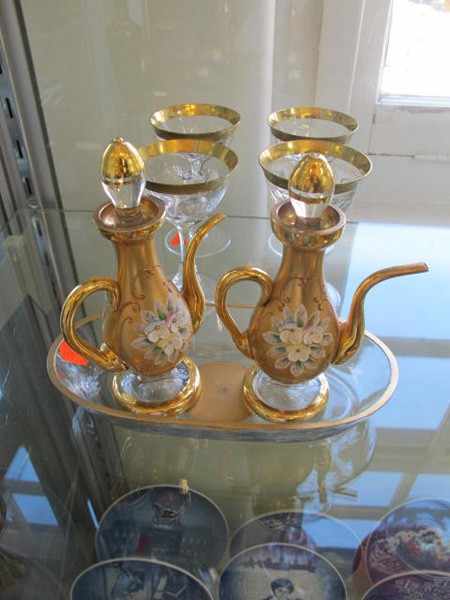 Appraisal: GILDED AND ENAMELLED GLASS DRINK SET AND FOUR MOSER CRYSTAL